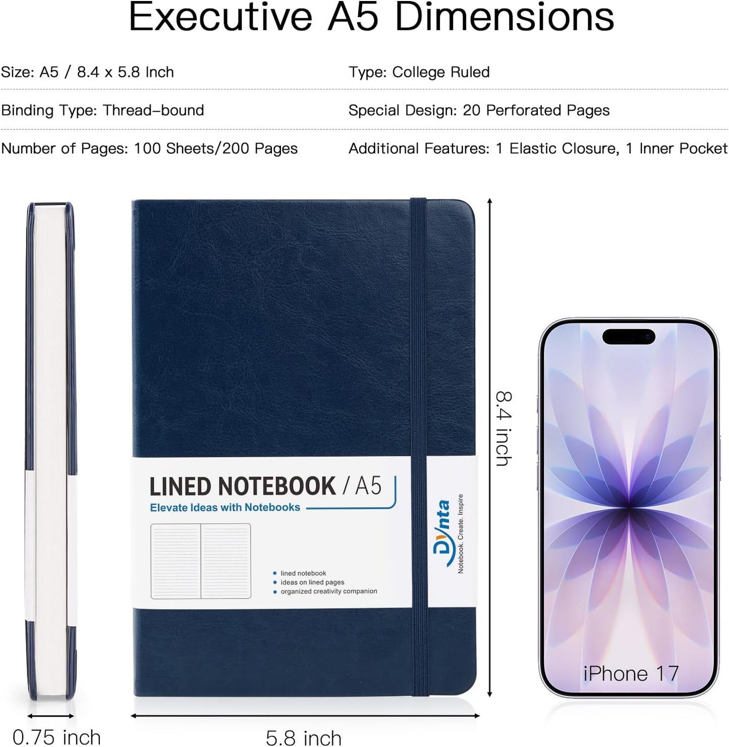 Dynta Office Notebooks 6 Pack, A5 Lined Pages, 100 GSM Paper, Hardcover, College Ruled, Professional Notebooks for Meetings, Work Notes & Everyday Writing