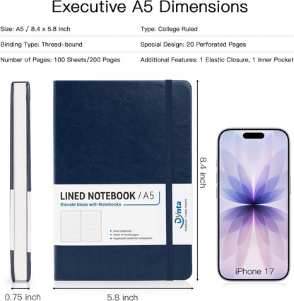 Dynta Office Notebooks 6 Pack, A5 Lined Pages, 100 GSM Paper, Hardcover, College Ruled, Professional Notebooks for Meetings, Work Notes & Everyday Writing