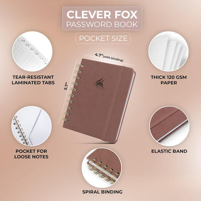 Clever Fox Password Book Spiral – Internet Address & Password Organizer with Laminated Alphabetical Tabs – Password Keeper Journal – Hardcover, Medium Size, 6.1x7.7” (Mystic Blue)