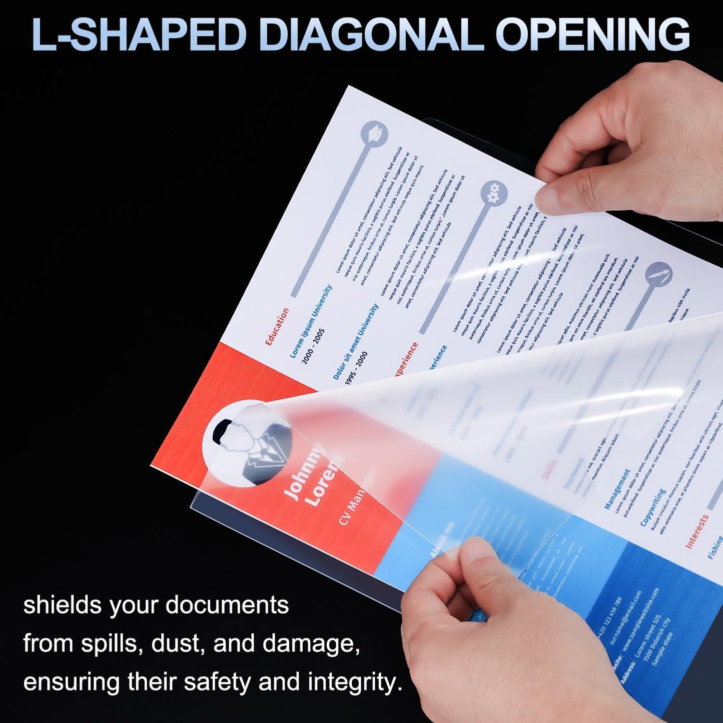 HABGP 14Pcs Clear File Folders Letter Size, Sheet Protectors 8.5 x 11 Inch, Plastic Folders L-Shaped Beveled Open Report Covers Page Paper Document Folder