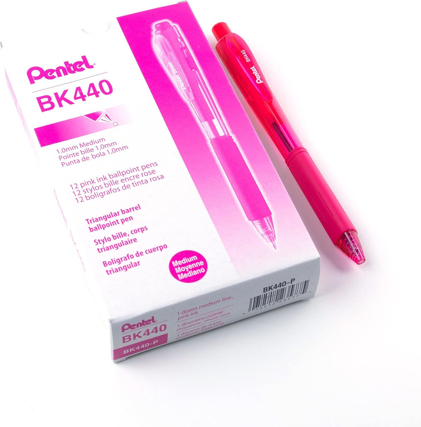 Pentel Wow! Retractable Ballpoint Pen, (1.0mm), Medium Line, Pink Ink, Box of 12 (BK440-P)