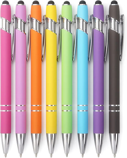 Bribobo 8 Pack Ballpoint Pen 2-in-1 Stylus Retractable Ballpoint Pen with Stylus tip, Metal Stylus Pen for Touch Screens, 1.0 mm Black Ink