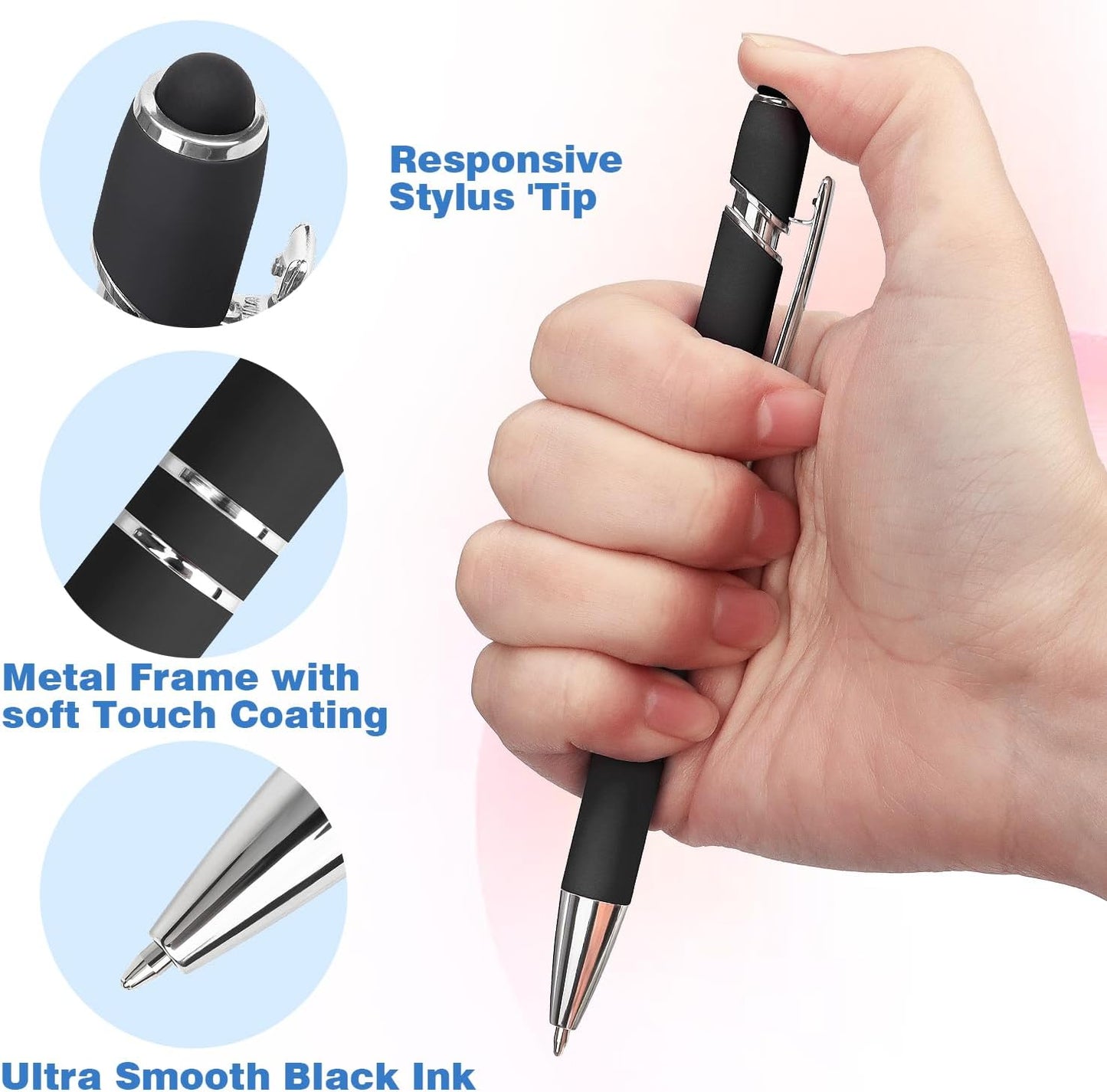 Bribobo 8 Pack Ballpoint Pen 2-in-1 Stylus Retractable Ballpoint Pen with Stylus tip, Metal Stylus Pen for Touch Screens, 1.0 mm Black Ink