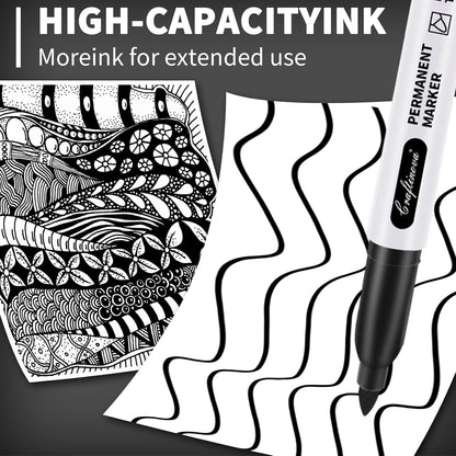 Black Permanent Markers Bulk Fine Point, Fine Tip Markers Set, Quick Drying and Fade Resistant, Works on Wood, Plastic, Paper, Metal for Classroom, Office, Home, 24 Count