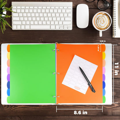 HABGP 96Pcs/12 Set 8 Tab Dividers for 3 Ring Binder, Colorful 3 Ring Binder Dividers with Tabs, 96 Pcs Page Folder Dividers, Plastic Tabbed File Dividers with Tabs, Three Ring Binder Index Dividers