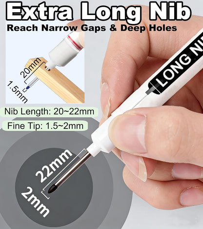 Deep Hole Marker Pens, 20mm Long Nib Permanent Pens, Waterproof Permanent Construction Pen for Metal, Wood & Carpenter, Red Blue Black Green White 5 Color Set Marker (5, Black)