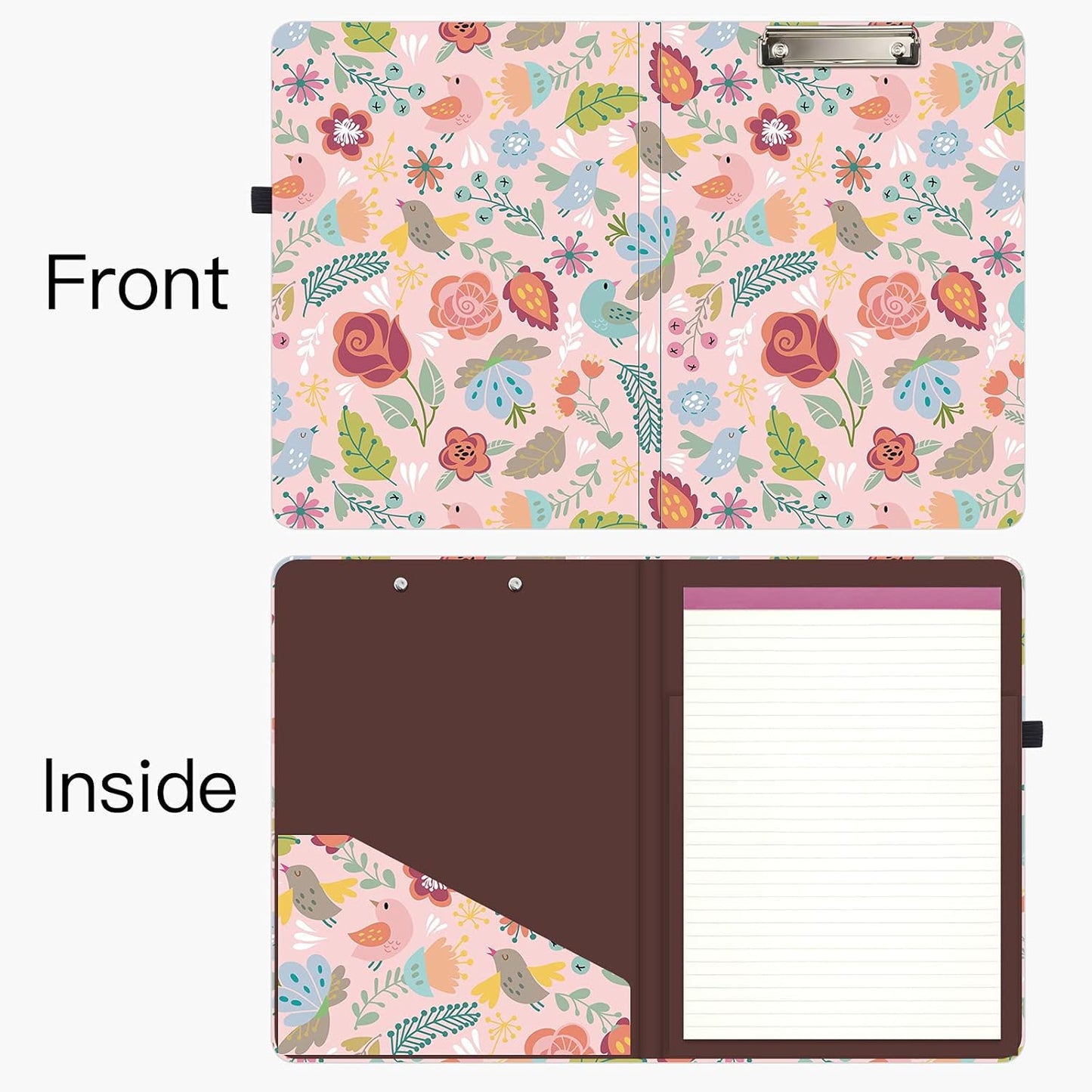 Hongri Clipboard Folio with Refillable Lined Notepad and Interior Storage Pocket for Students, Classroom, Office, Women, Man, Cute Custom Pattern, Size 12.8 x 9.2 in, Classic Flower