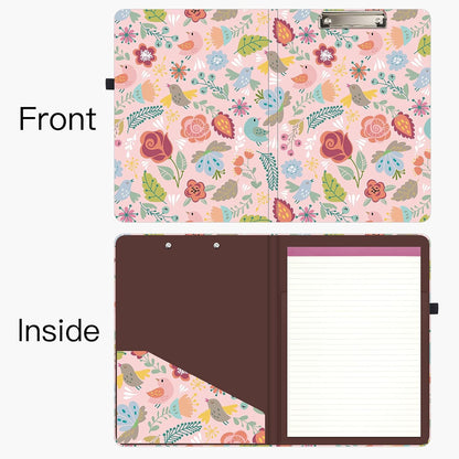 Hongri Clipboard Folio with Refillable Lined Notepad and Interior Storage Pocket for Students, Classroom, Office, Women, Man, Cute Custom Pattern, Size 12.8 x 9.2 in, Classic Flower