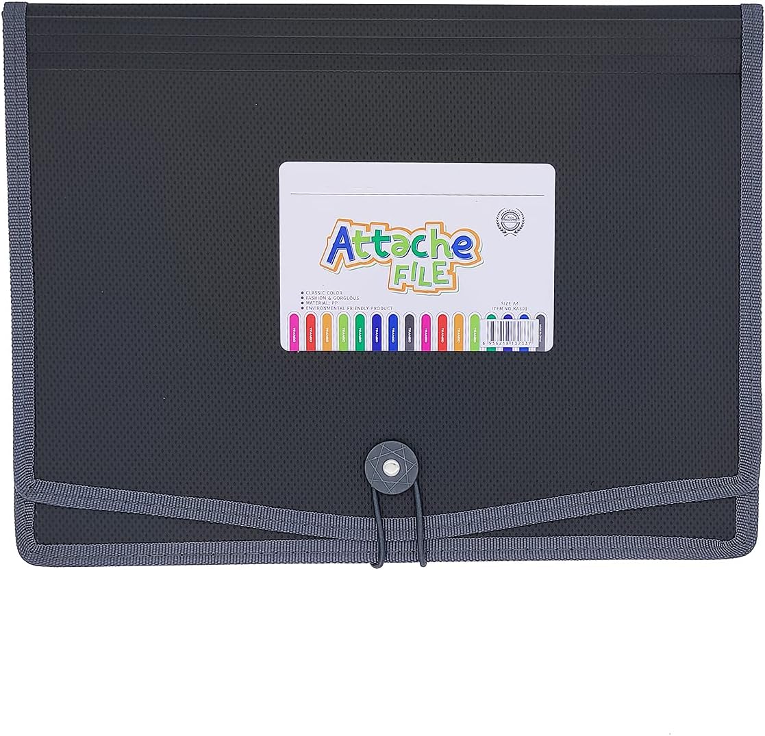 Expanding File Folder Document Organizer with Elastic Cord & Button Closure, Letter Size, 3.5" Expansion, Letter A4 Expandable File Folder for Home School Office Organization, 3 Pack