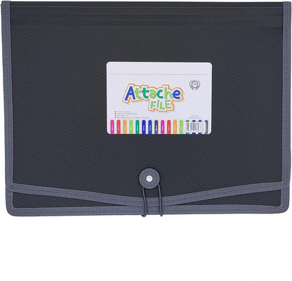 Expanding File Folder Document Organizer with Elastic Cord & Button Closure, Letter Size, 3.5" Expansion, Letter A4 Expandable File Folder for Home School Office Organization, 3 Pack