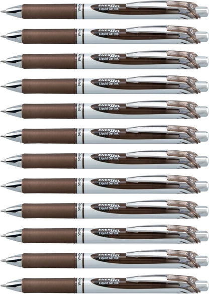 Pentel EnerGel RTX Retractable Liquid Gel Pen, (0.7mm) Medium Line, Metal Tip, Black Ink, Box of 12 (BL77-A)