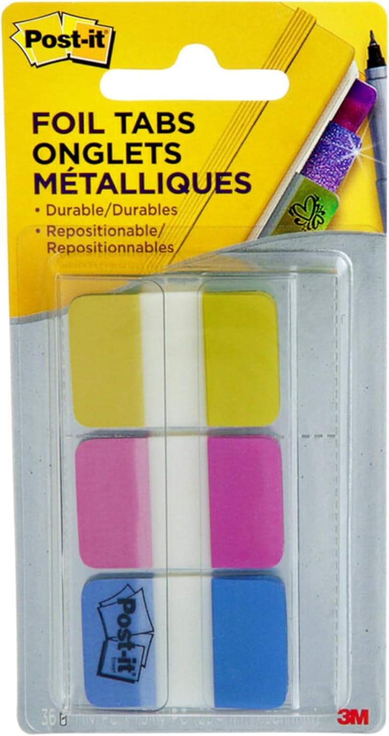 Post-it Foil Tabs, Iridescent Colors, 36 Tabs/Pack, 1 in x 1.5 in (686-FLOPBT)