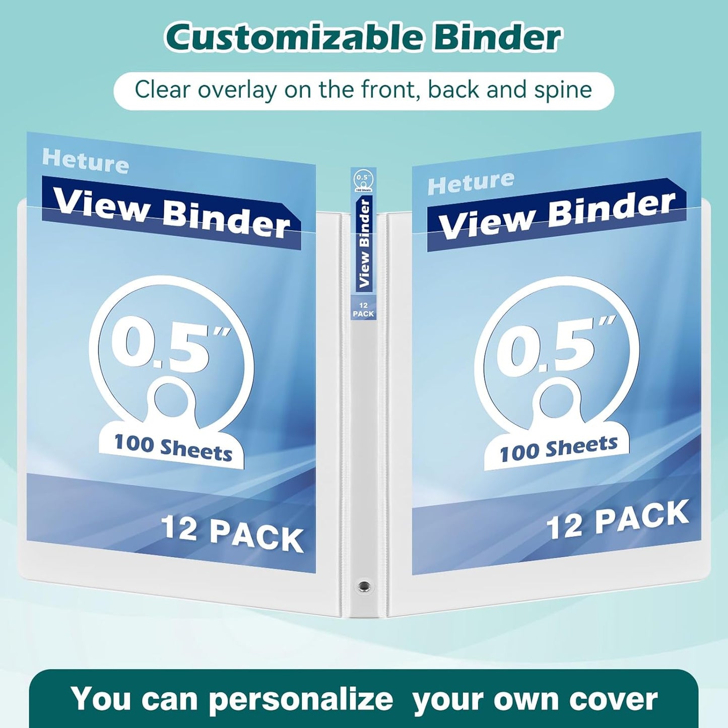 Heture 3 Ring Binder 1 Inch 12 Pack, 1" Clear View with Round Rings, PVC-Free,Holds for 200 Sheets 8.5“ x 11" US Letter Size Paper, Durable White Binders Perfect for Office,School and Home