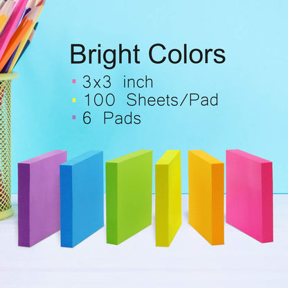 Sticky Notes 3x3 Self-Stick Notes Pads with 6 Bright Colors, Easy to Post for Office, Shool, Home, 6 Pads/Pack, 100 Sheets/Pad (Purple)