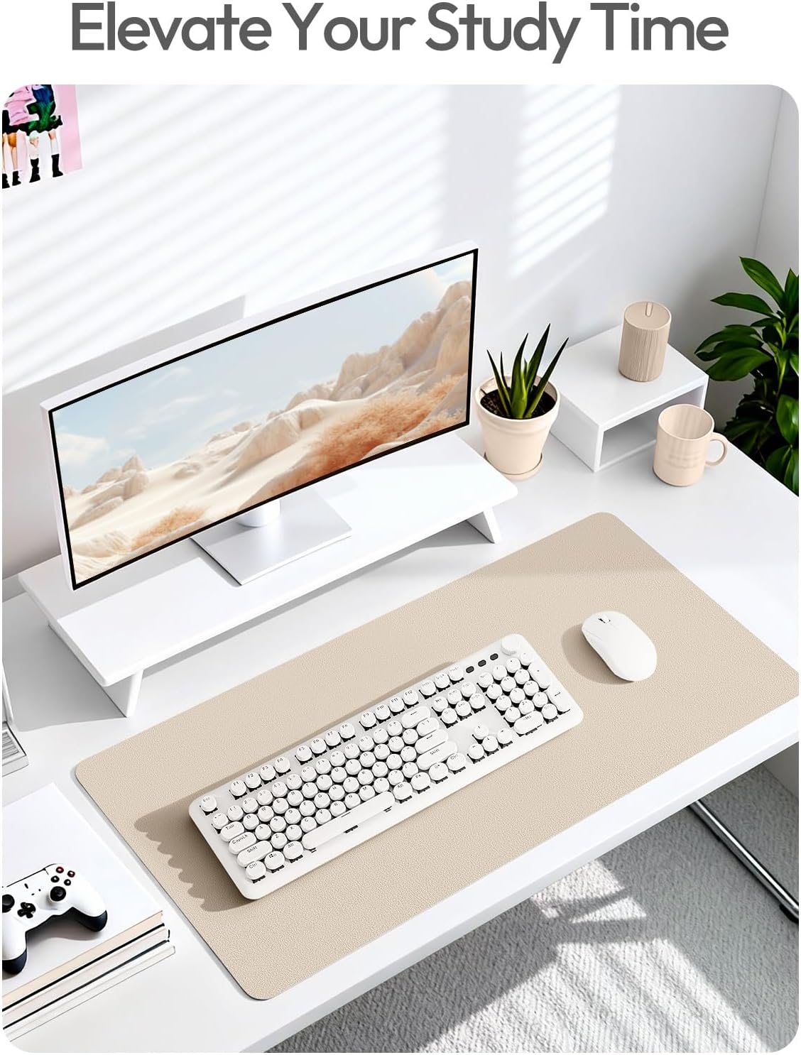 YSAGi Leather Desk Pad Protector, Large Mouse Pad, Non-Slip PU Leather Desk Blotter, Waterproof Writing Pad for Office and Home (31.5" x 15.8", Eggshell) - Colors A