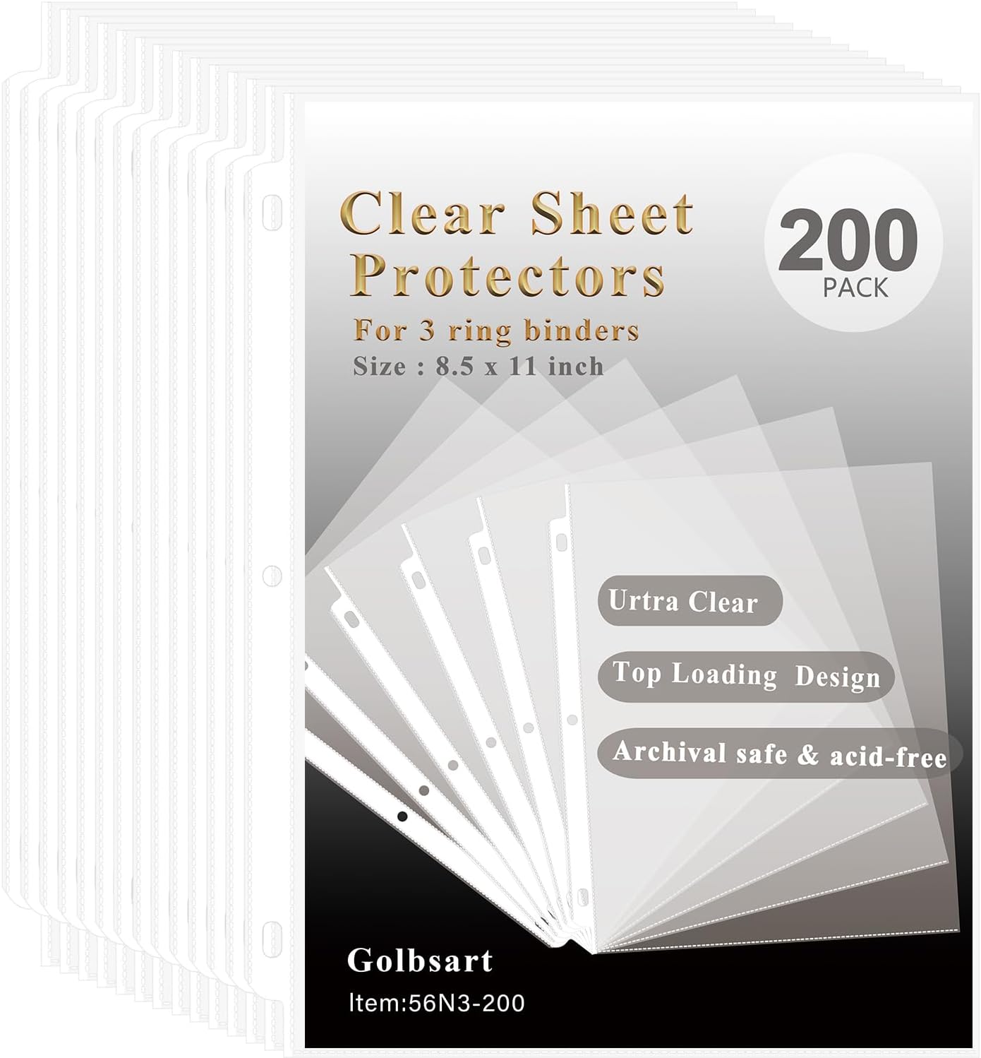 Sheet Protectors 8.5 x11 Inch, 100 Pack Page Protectors for 3 Ring Binder, Top Loading Plastic Sleeves with Reinforced 3-Hole Punch for Binders, Letter Size, for Documents and Photos, Office Supplies.