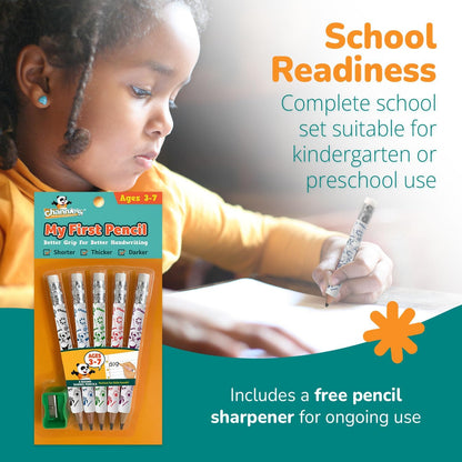 Channie's My First Pencil, Easy-to-Hold Jumbo Pencils for Preschoolers, Kindergarteners & 1st Graders, Brown Wooden 2B Fat Pencils for Kids Ages 3-7, 2 Pack (5 Each) + Sharpener