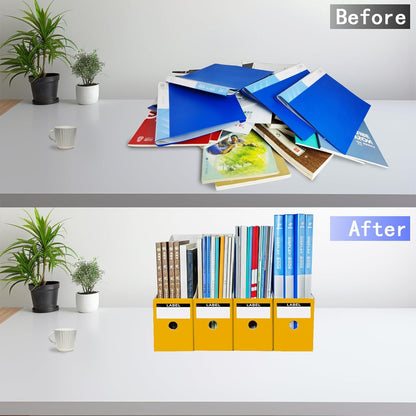 Limitliho 2 Pack Black Cardboard Magazine File Holder for Desktop, Book Bins for Classroom Library, Office or Home, Vertical Paper Boxes for Storage with Label(10.6" H x 10.2" L x 3.5" W in)