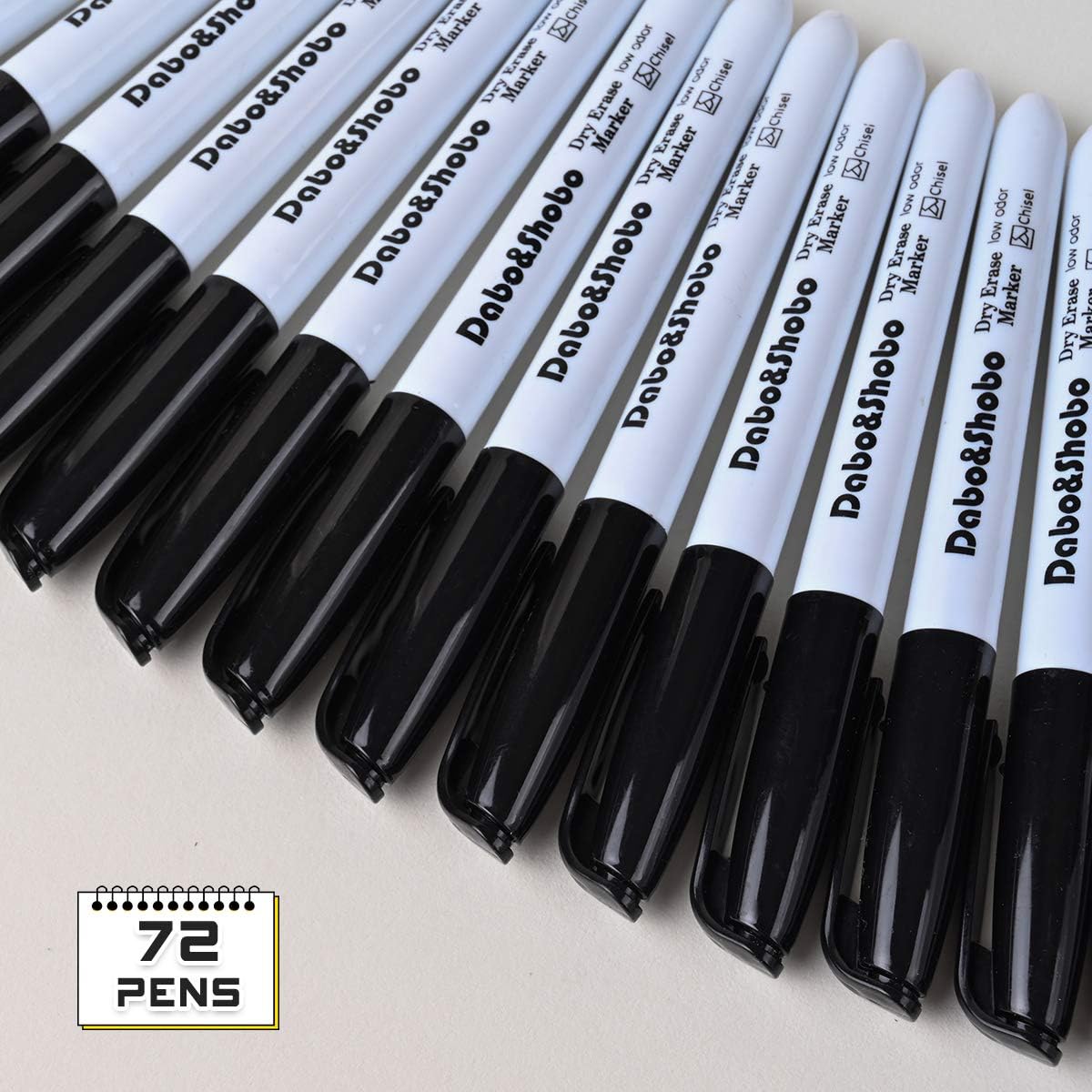 Dabo&Shobo Dry Erase Markers 24 Pack, Low Odor Black Whiteboard Markers, Chisel Tip, Perfect for Writing on Whiteboard Mirrors Glass In School, Office&Home…