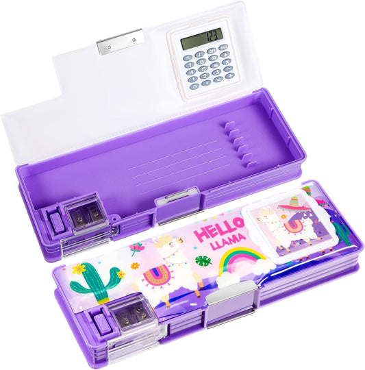 Henoyso Multifunctional Pencil Box for Girls Butterfly Pencil Case with Calculator and Sharpener Cool Cute Pencilcase School Supplies Essentials Christmas Birthday Gift Present for Kids Teens