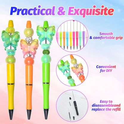 150 Pieces DIY Beadable Pen Kit – 50 Plastic Ballpoint Pens with Refills & Bags, Beads Not Included – School Supplies, Office Accessories & Craft Gifts for Students & Teachers (Multicolor)