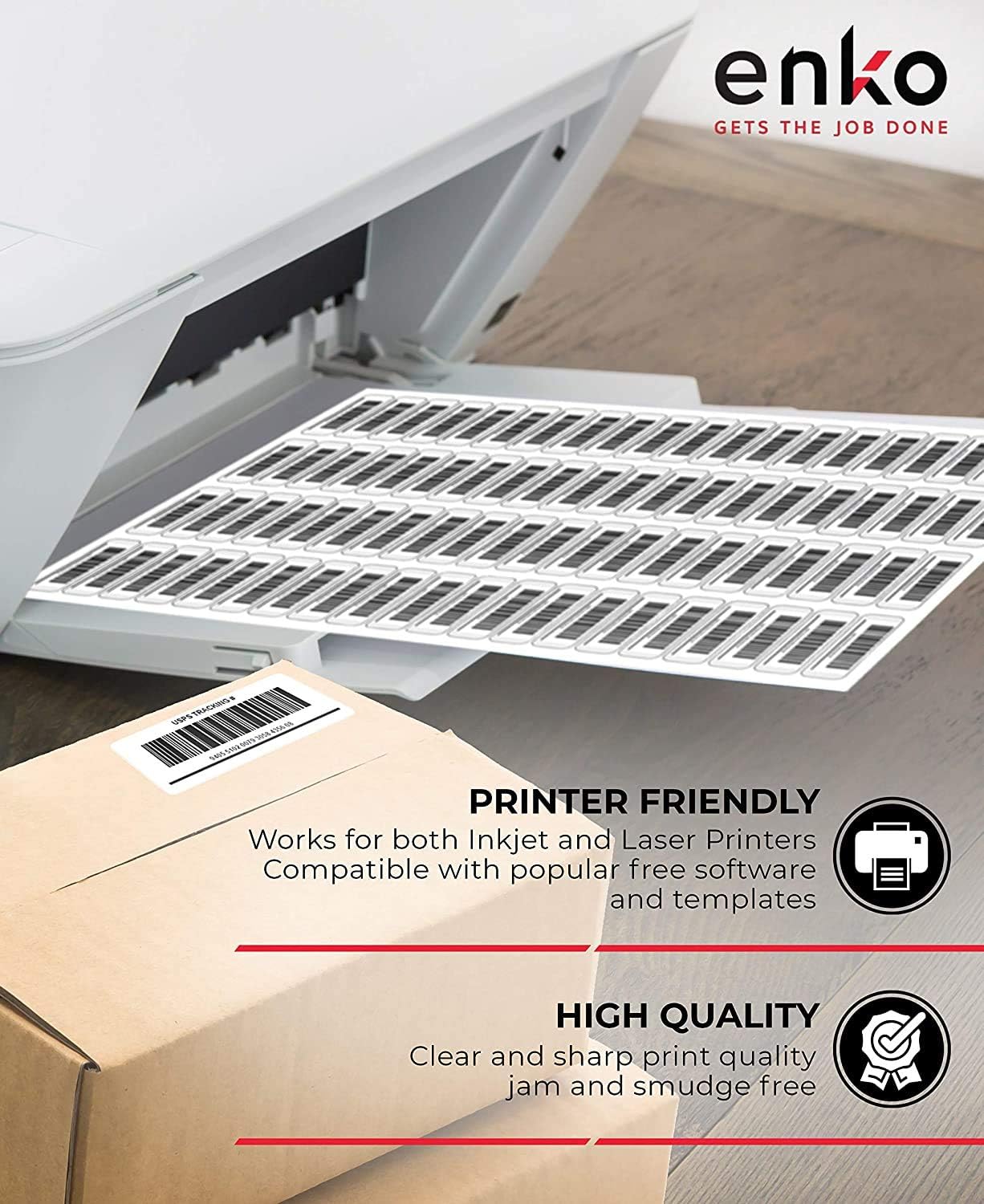 enKo 1 x 2-5/8 Inch 30 Up Return Mailing Address Labels White Printable FBA Labels (100 Sheets, 3000 Labels)