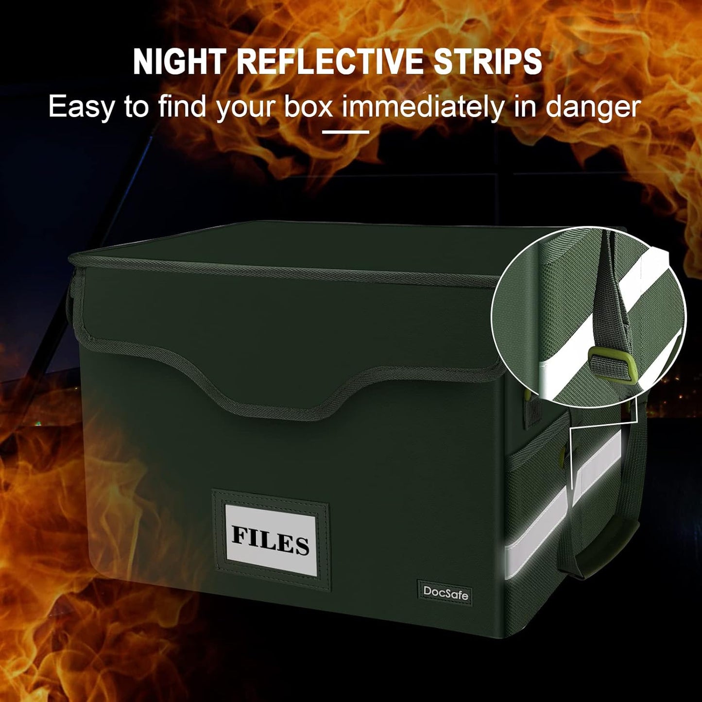 DocSafe Fireproof Document Box with Lock, File Storage Organizer with Mesh Pockets, Collapsible Portable File Box Home Office Safe Filing Cabinet with Handle for Hanging Letter/Legal Folder, Black