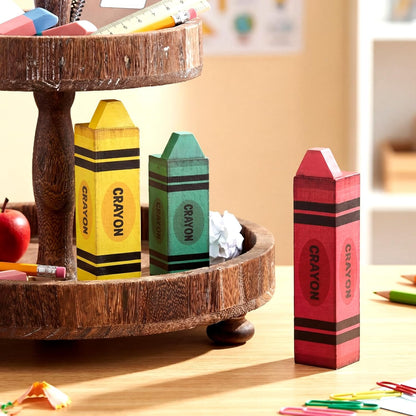 GlikCeil 3 Pcs Teacher Appreciation Week Table Decorations Wooden Classroom Decor Wood Pencil Notebook Paper Tiered Tray Decor for Teacher Desk, Back to School Party, Classroom Shelf