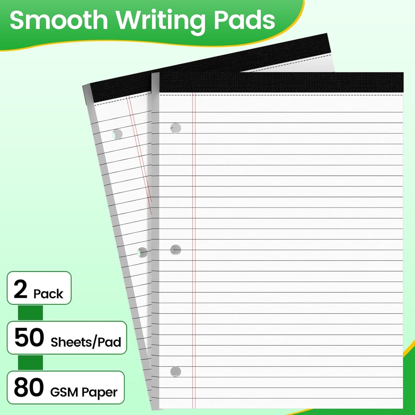 3 Hole Legal Pad 8.5 x 11, 3 Pack White Note Pads, Notebook Paper Wide Ruled, Writing Paper Pads, Notepads with Binder Holes, Lined Paper 8.5x11, Ideal for School, Home, Office, 30 Sheets/Pack