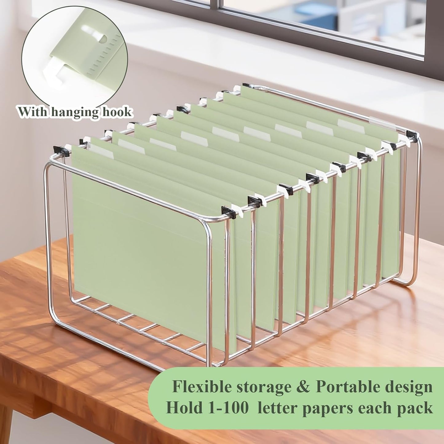 Letter Size Green Hanging File Folders Hanging Document Folder Plastic Transparent Hanging File Folder for File Cabinets Document Filing (20, Sage Green)