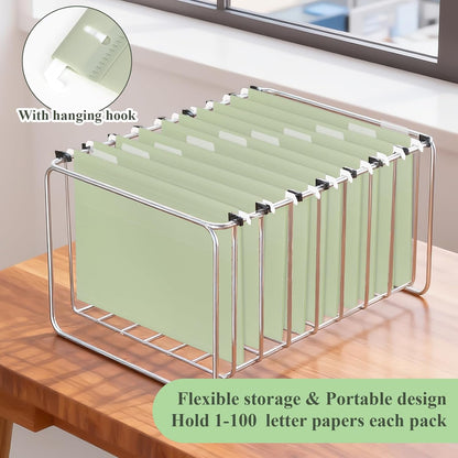 Letter Size Green Hanging File Folders Hanging Document Folder Plastic Transparent Hanging File Folder for File Cabinets Document Filing (20, Sage Green)