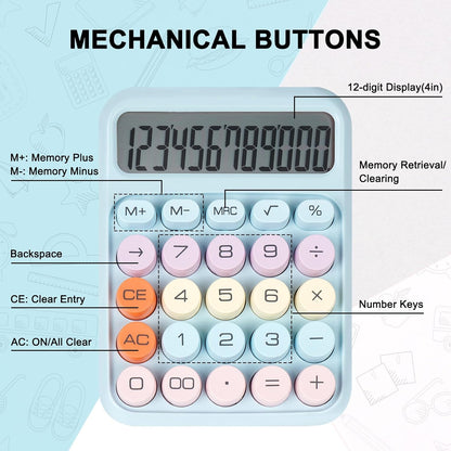 Mechanical Switch Calculator with Big Buttons, Calculators Desktop, 12 Digits, Large LCD Display, Desk Calculator, Cute Pink Calculators for Teachers Students Basic Office (Pink)