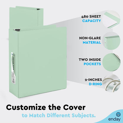 Enday 1.5 Inch Binder, Green - 1.5 Inch 3 Ring Binder, Round Ring Pastel with Clear View Cover for Letter Size 8.5 x 11'' Paper & 2 Inside Pockets, Ideal for School Supplies, Office, and Home
