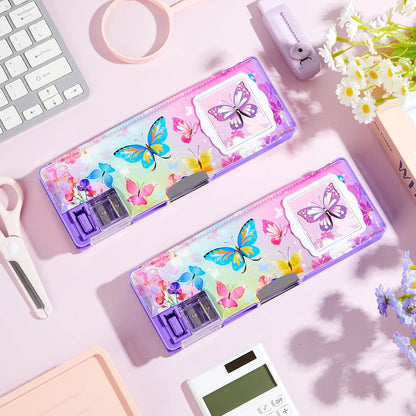 Henoyso Multifunctional Pencil Box for Girls Butterfly Pencil Case with Calculator and Sharpener Cool Cute Pencilcase School Supplies Essentials Christmas Birthday Gift Present for Kids Teens