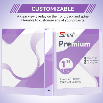 SUIN 1 Inch 3 Ring Binder, Clear 1'' View Presentation Binders with 2 Pockets, Fits 8.5 x 11 Letter Size, Durable Polypropylene, Non-Stick & PVC-Free for School, Office & Home (Orange)
