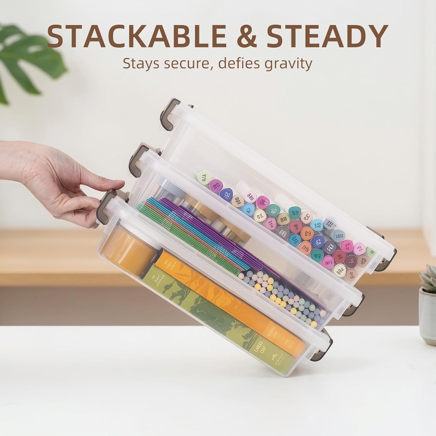 Citylife 3 PCS Plastic Storage Bins with Latching Lids Portable Project Case Clear File Box Stackable Storage Containers for Organizing A4 Paper, Photo, Document, Scrapbook