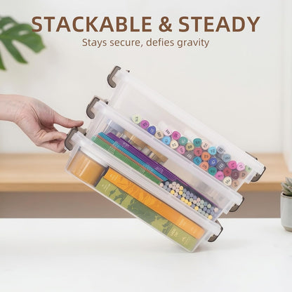 Citylife 3 PCS Plastic Storage Bins with Latching Lids Portable Project Case Clear File Box Stackable Storage Containers for Organizing A4 Paper, Photo, Document, Scrapbook