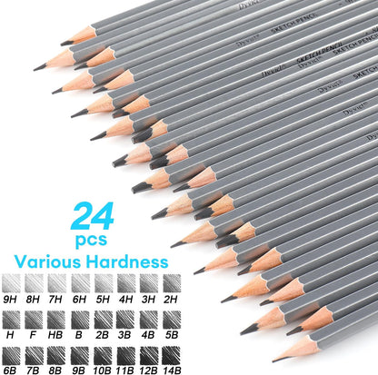 Dyvicl Professional Drawing Sketching Pencil Set - 12 Pieces Drawing Pencils 10B, 8B, 6B, 5B, 4B, 3B, 2B, B, HB, 2H, 4H, 6H Graphite Pencils for Kids, Beginners, Pro Artists