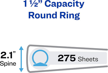 Avery Standard View 3 Ring Binders, 1.5" Round Rings, 275-Sheet Capacity, 2.1 Inch Wide Spine, Black Binders, Ideal for Lightweight Organization and Occasional Referencing (4-Pack of 19204)