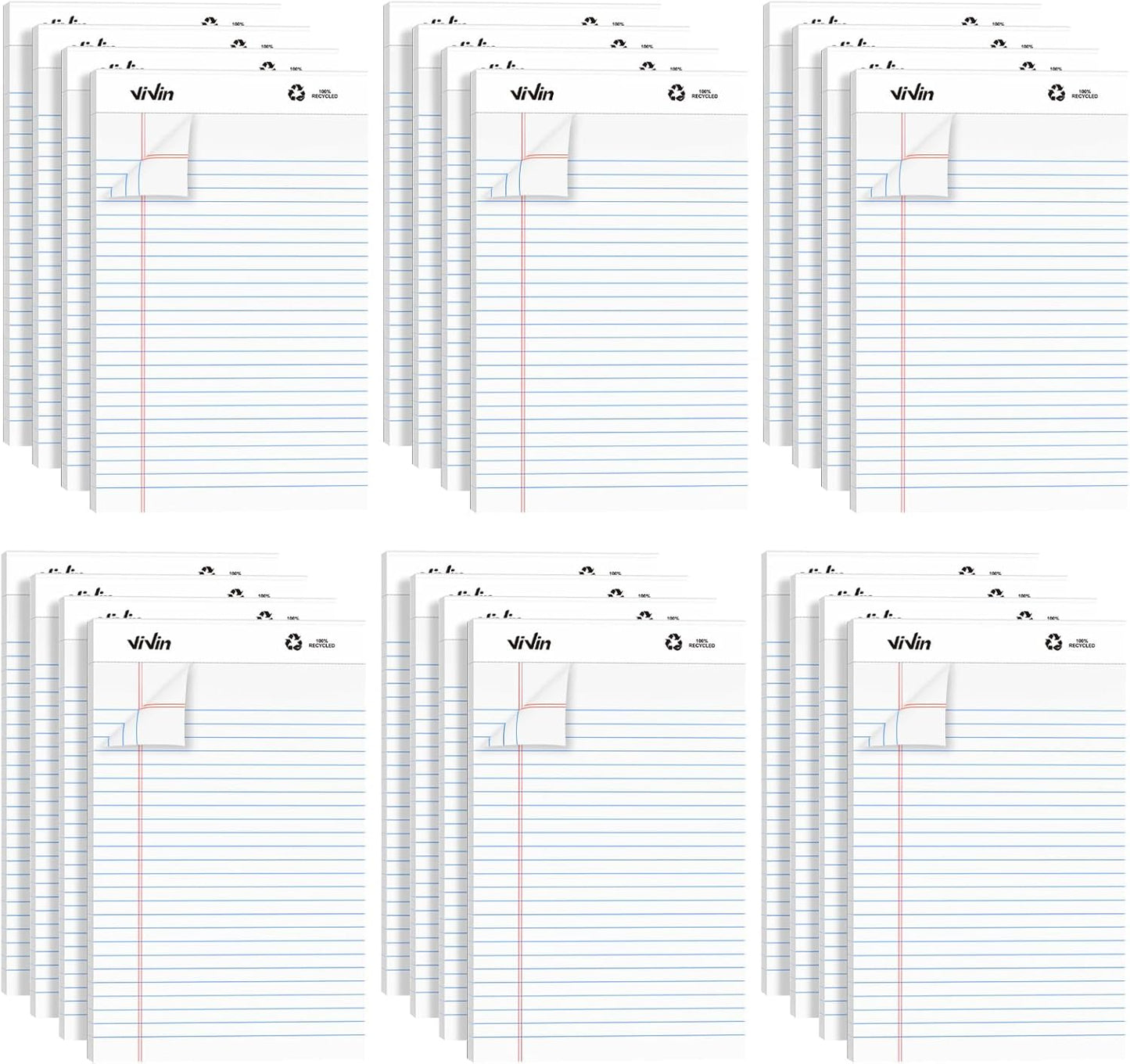 ViVin Legal Pads 8.5 x 11 Inch, Wide Ruled Note Pads, 12 Pack, 50 Sheet/Pad, Perforated Writing Pads, Notepads for Office Home School, 600 Sheets, White Paper