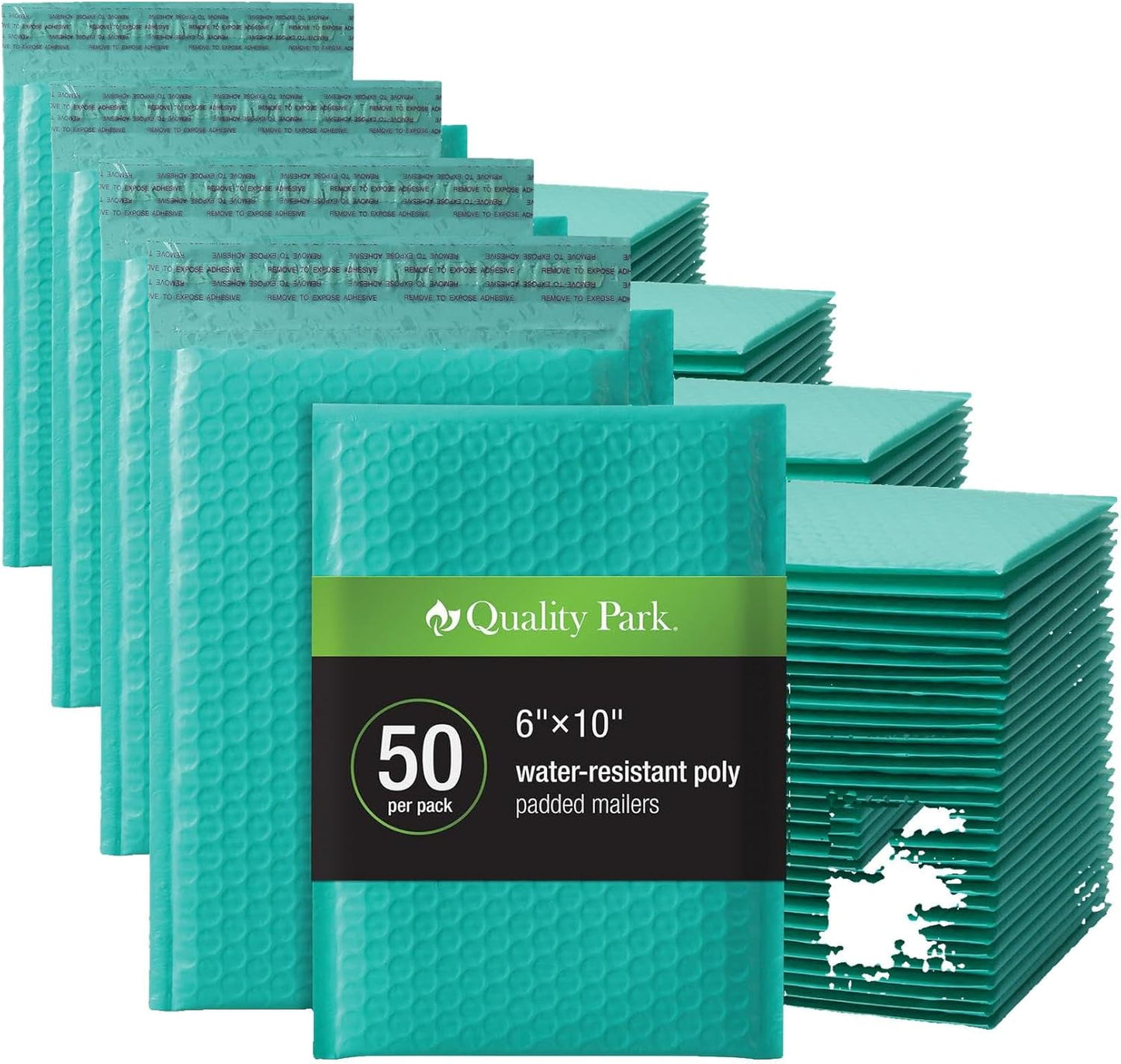 Quality Park Bubble Mailers, 6 x 9 Inch, White Poly Mailers, Padded Envelopes, Shipping Envelopes, Water Resistant, Self Seal, 50 Per Box (QUA85856), Plastic