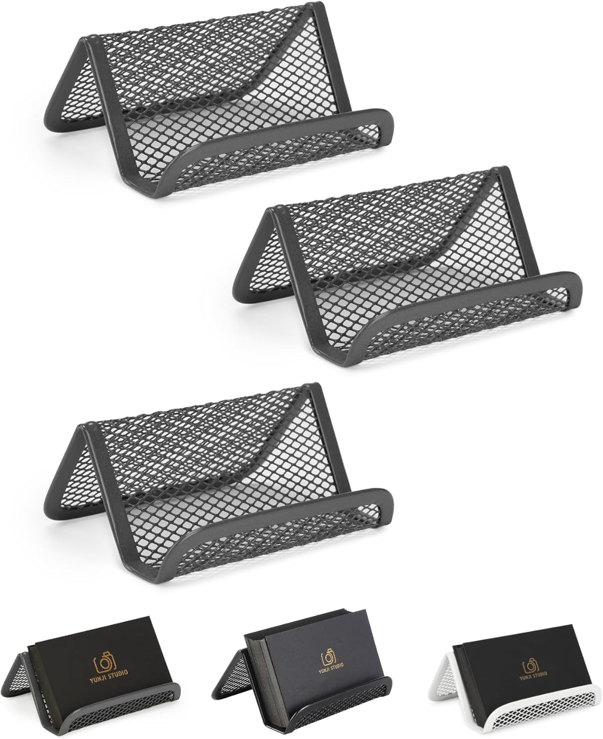 Mr. Pen- Metal Mesh Business Card Holders, 3 Pack, Black, Durable Stainless Steel Card Stand for Desk, Office, and Business Use, Straight, Flat and Smooth Design