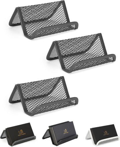 Mr. Pen- Metal Mesh Business Card Holders, 3 Pack, Black, Durable Stainless Steel Card Stand for Desk, Office, and Business Use, Straight, Flat and Smooth Design