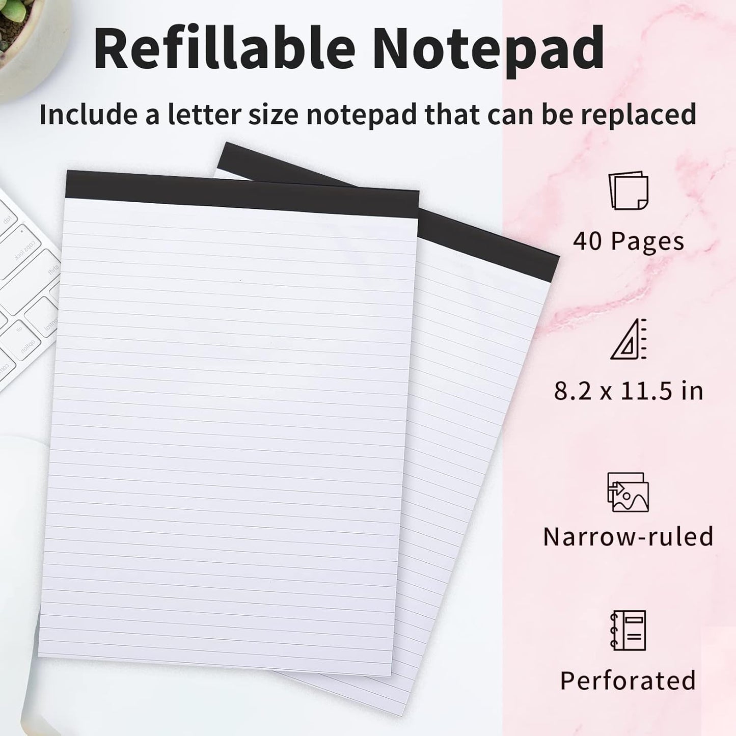 Sooez Clipboard with Refillable Notepad, Clipboard Folder with 10 Storage Pockets for Letter Size, Spiral Clipboard Notebook, Cute Portfolio for School Office Nursing