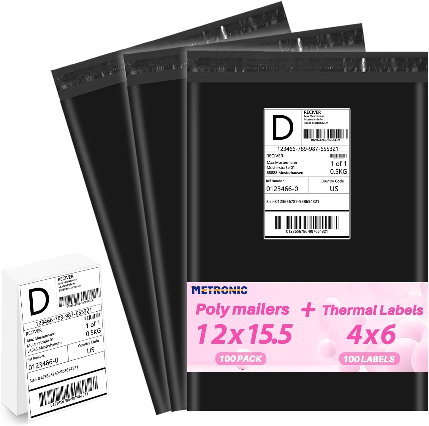 Metronic Poly Mailers 10x13 100 Pcs | Small Shipping Bags for Clothing | Mailing Bags for Small Business, Shipping Envelopes,Packing Bags in Black