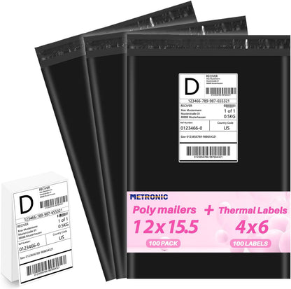 Metronic Poly Mailers 10x13 100 Pcs | Small Shipping Bags for Clothing | Mailing Bags for Small Business, Shipping Envelopes,Packing Bags in Black