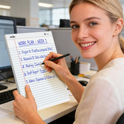 ViVin Legal Pads 8.5 x 11 Inch, Wide Ruled Note Pads, 12 Pack, 50 Sheet/Pad, Perforated Writing Pads, Notepads for Office Home School, 600 Sheets, White Paper