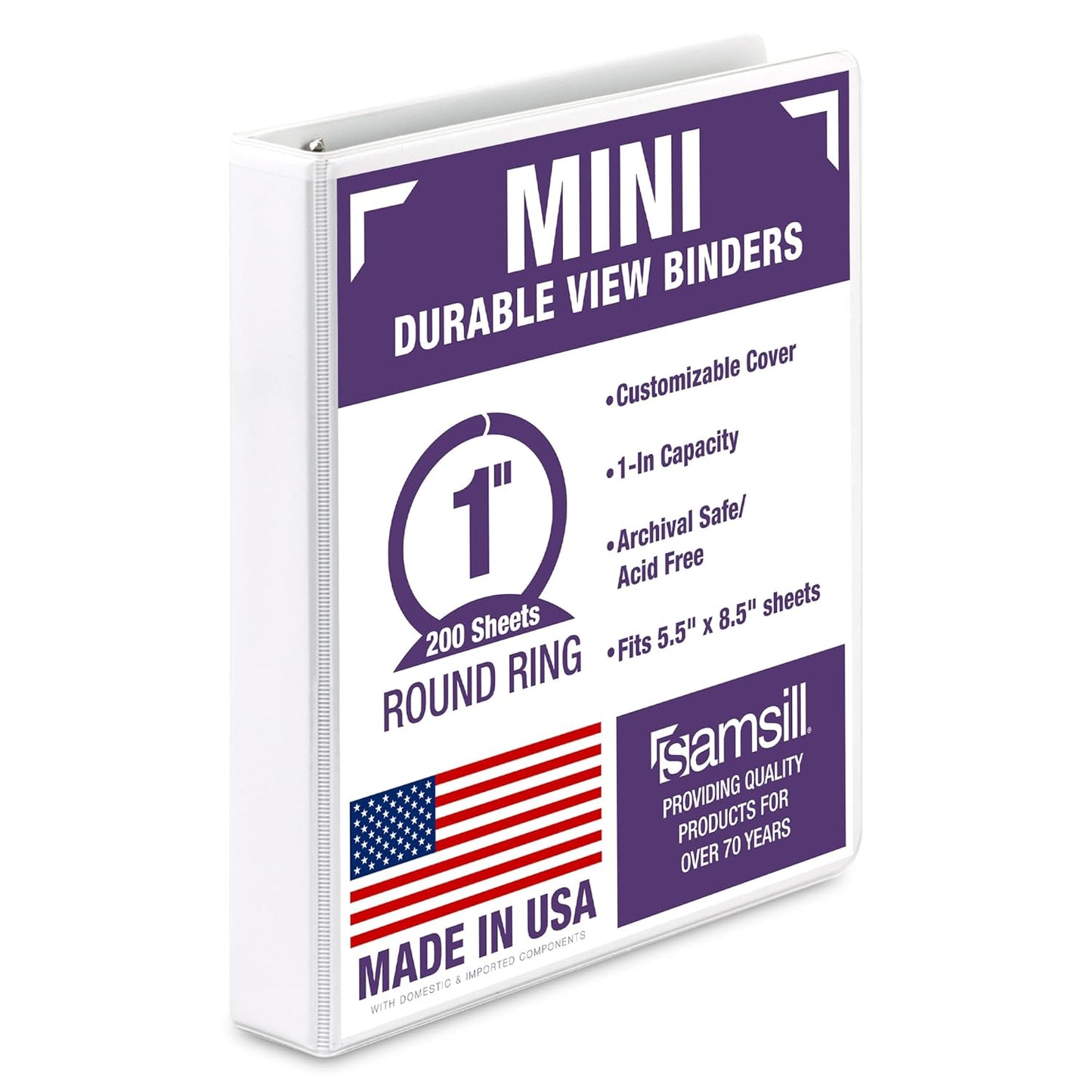 Samsill Economy 3 Ring Mini Binder, 1-Inch Round Ring Binder, Holds 100 Sheets, Black, 6 Pack (MP32300)