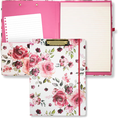 Steel Mill & Co Cute Clipboard Folio with Refillable Lined Notepad and Interior Storage Pocket, Floral Padfolio for Work, Garden Blooms Cream