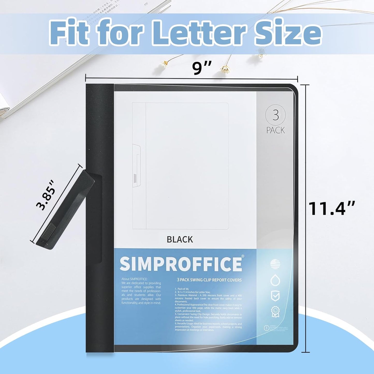 36 Pack Swing Clip Report Covers, Plastic Presentation Folders with Clip for Professional Use, Clear Front and Navy Blue Frosted Back, 9 x 11.4 Inches for Letter Size